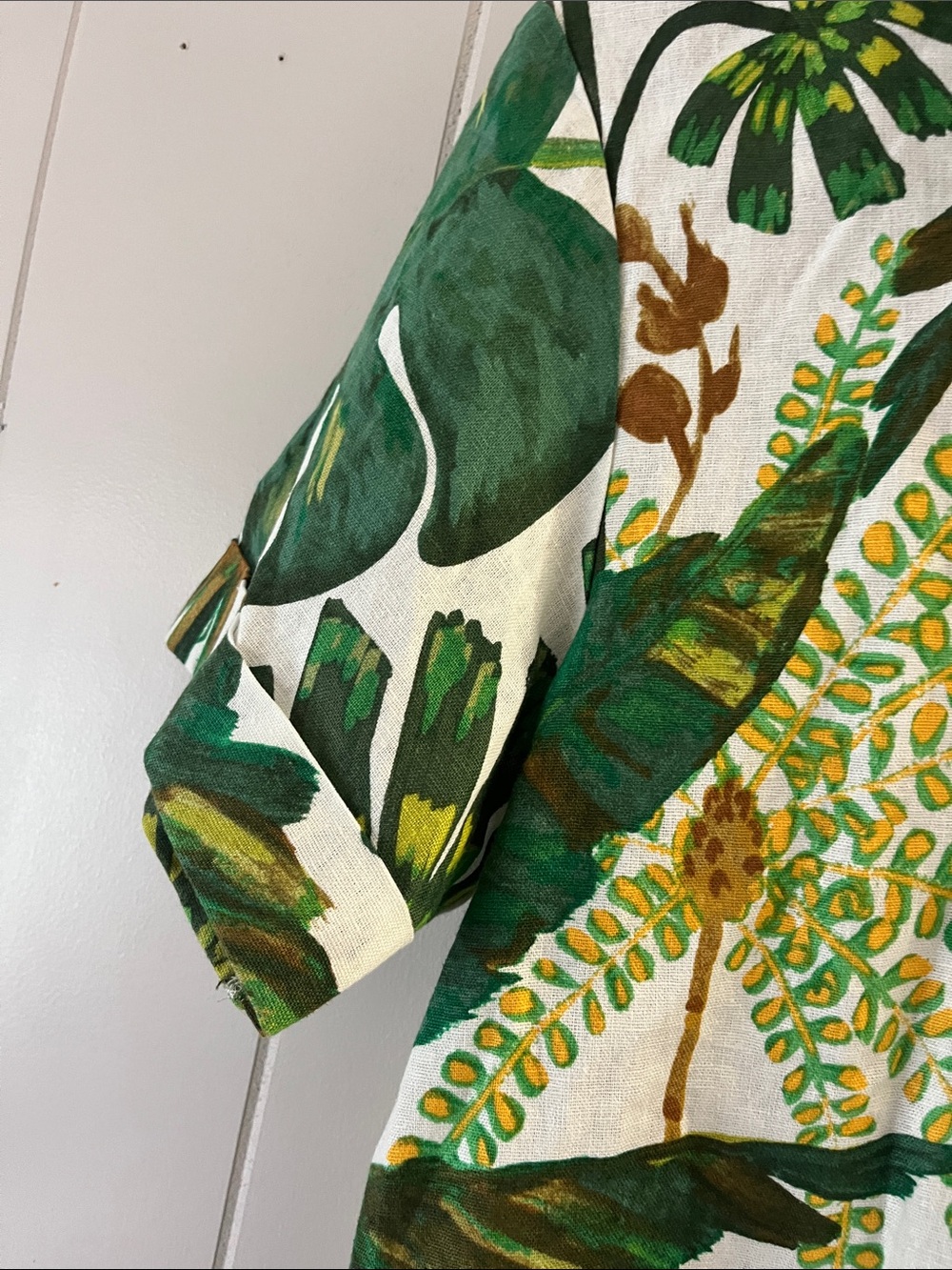 Tropical Leaf Button-Front Camp Shirt - Green & White - Picture 8 of 16